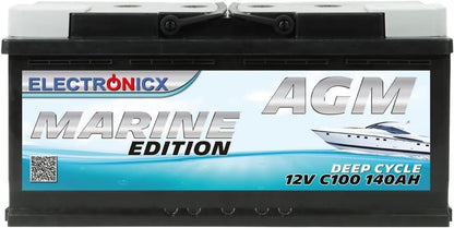 Electronicx AGM serviceaccu 12V 140Ah / 140 Ah – Hoogvermogenaccu met AGM-technologie, 393×175×190 mm, verzegeld, onderhoudsvrij, pluspool rechts, ideaal voor boot, zonne-energie