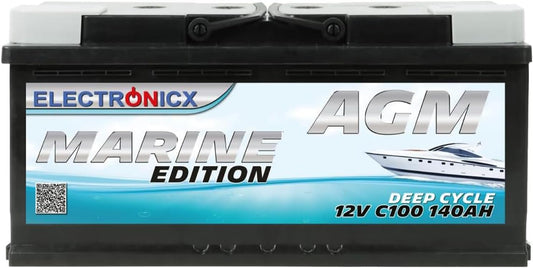 Electronicx AGM serviceaccu 12V 140Ah / 140 Ah – Hoogvermogenaccu met AGM-technologie, 393×175×190 mm, verzegeld, onderhoudsvrij, pluspool rechts, ideaal voor boot, zonne-energie