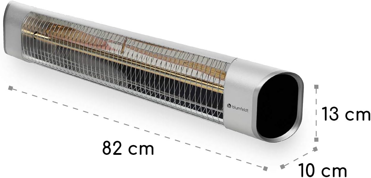 Blumfeldt Dark Wave infraroodstraler, vermogen: 2000 W, MinimalGlare verwarmingsbuis: goudgecoate koolstofbuis, 9 verwarmingsniveaus, 24-uurs timer, IP65, touch-bedieningspaneel en LED-display, zilver