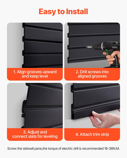 VEVOR Gereedschapswand, 1225 x 2450 x 20 mm, pvc-garagelamellenwand, zwarte wandorganizer, 136 kg per plaat, lamellenwandpaneel met koppelingsstructuur en doe-het-zelfgesneden, geschikt voor opslag en