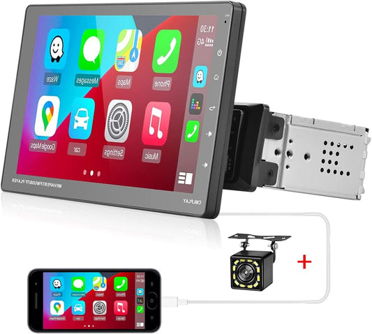 Podofo Single Din Car Radio Compatible with Apple Carplay Android Auto, 9 Inch Touch Screen Detachable Screen Car Radio MP5 Player with Bluetooth/FM/AUX/Mirror Link + Rear View Camera - QUORE
