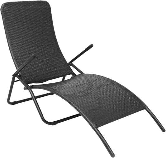 Foldable Sun Lounger Poly Rattan Black Sun Lounger Chaise Lounge Chair Outdoor Sun Loungers Beach Patio Pool Camping Furniture - QUORE