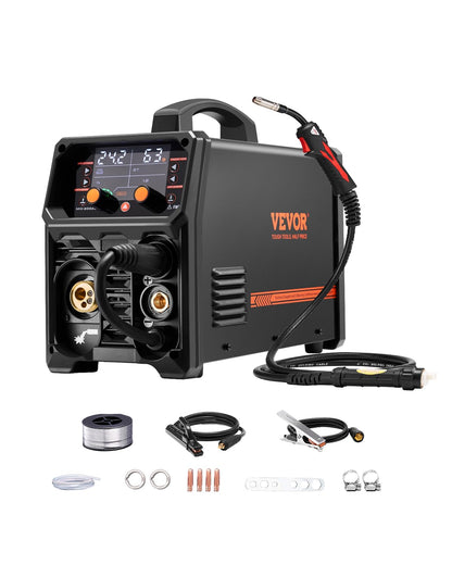 VEVOR MIG Welding Machine, 200 A, Syergetic Welding Machine, Portable MIG Gas Free 5-in-1 Gas Free Welding Machine, with IGBT Inverter Technology, LCD Display, TIG Lift Flashlight Not Included