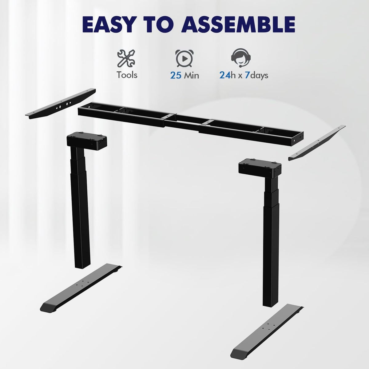 AIMEZO Electric Height Adjustable Desk Frame with Dual Motors, 4 Memory Control and Anti-Collision Protection, Load Capacity up to 120kg, Black - QUORE