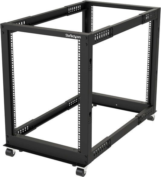 StarTech.com 4-Post 15U Mobiel Open Frame Server Rack, 19" Patchkast met Wielen en 4 Stijlen, Open Serverkast met Verstelbare Diepte voor Computer / AV / Netwerk Apparatuur (4POSTRACK15U)