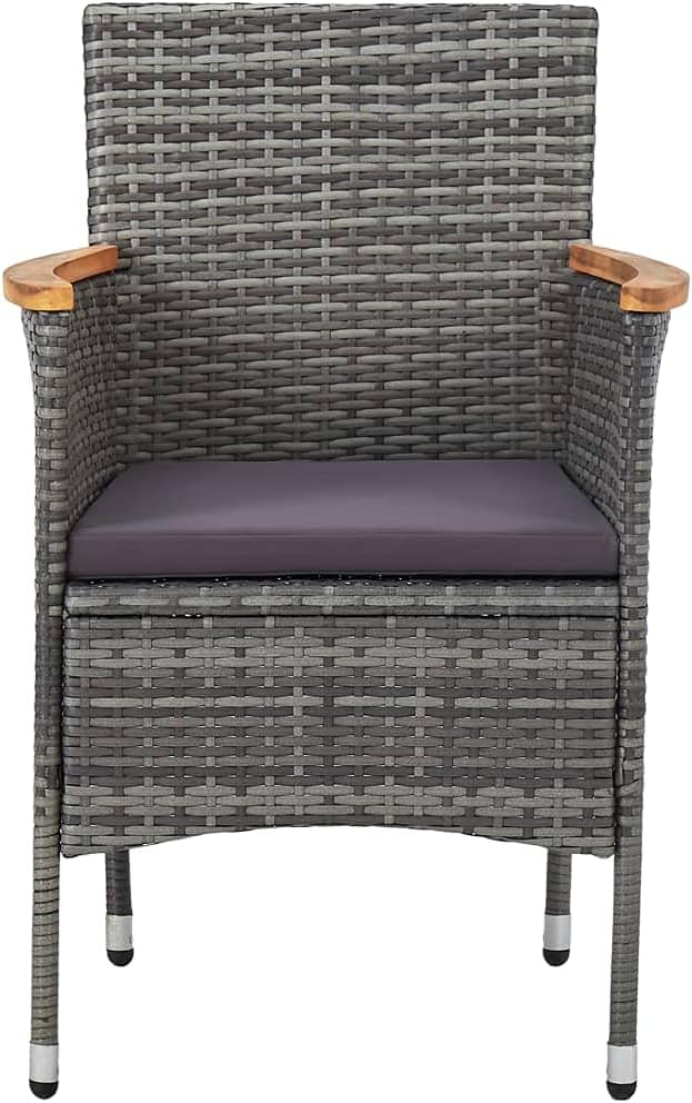 Set of 2 Rattan Garden Chairs with Grey Cushions, Modern Chairs with Armrests Made of Acacia Wood and Weatherproof Steel Frame for Outdoor Use - QUORE