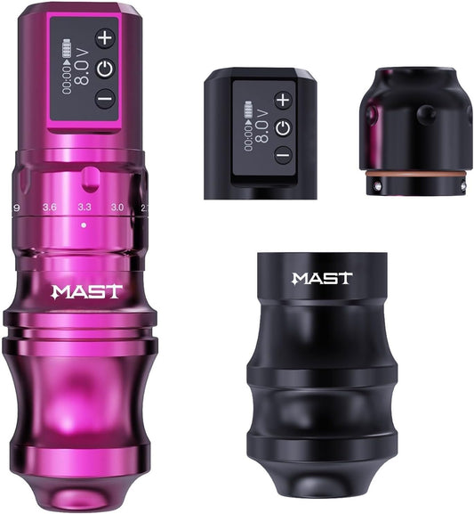 Mast Fold Pro Wireless Battery Tattoo Pen Machine Cordless Year of Dragon Edition Rotary Tattoo Gun powerful Motor by Mcore-C3 Smart Display, 7 Strokes Length for Pro Artists Pink color