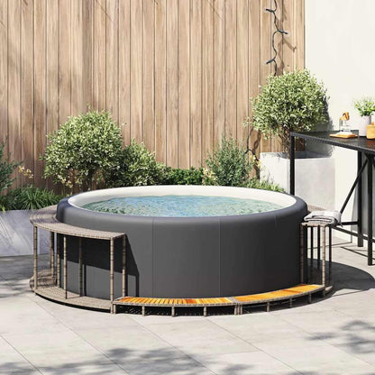 Pool & Spa Hot Tub Surround with Storage and Wooden Step Grey Poly RattanHome & Garden - QUORE