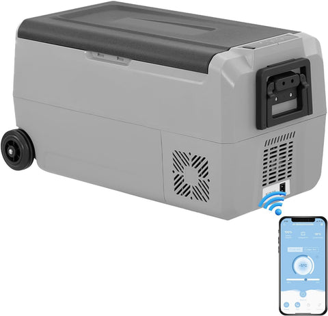 Mini koelkast - Auto koelkast - Draagbare Compressor Koelbox - Elektrische Vriesbox - voor Camping - Auto - Vrachtwagen - Boot - met Wielen - USB-aansluiting - 36L - 12/24V & 230 V - 36 x 72.3 x 45.5 cm - Grijs