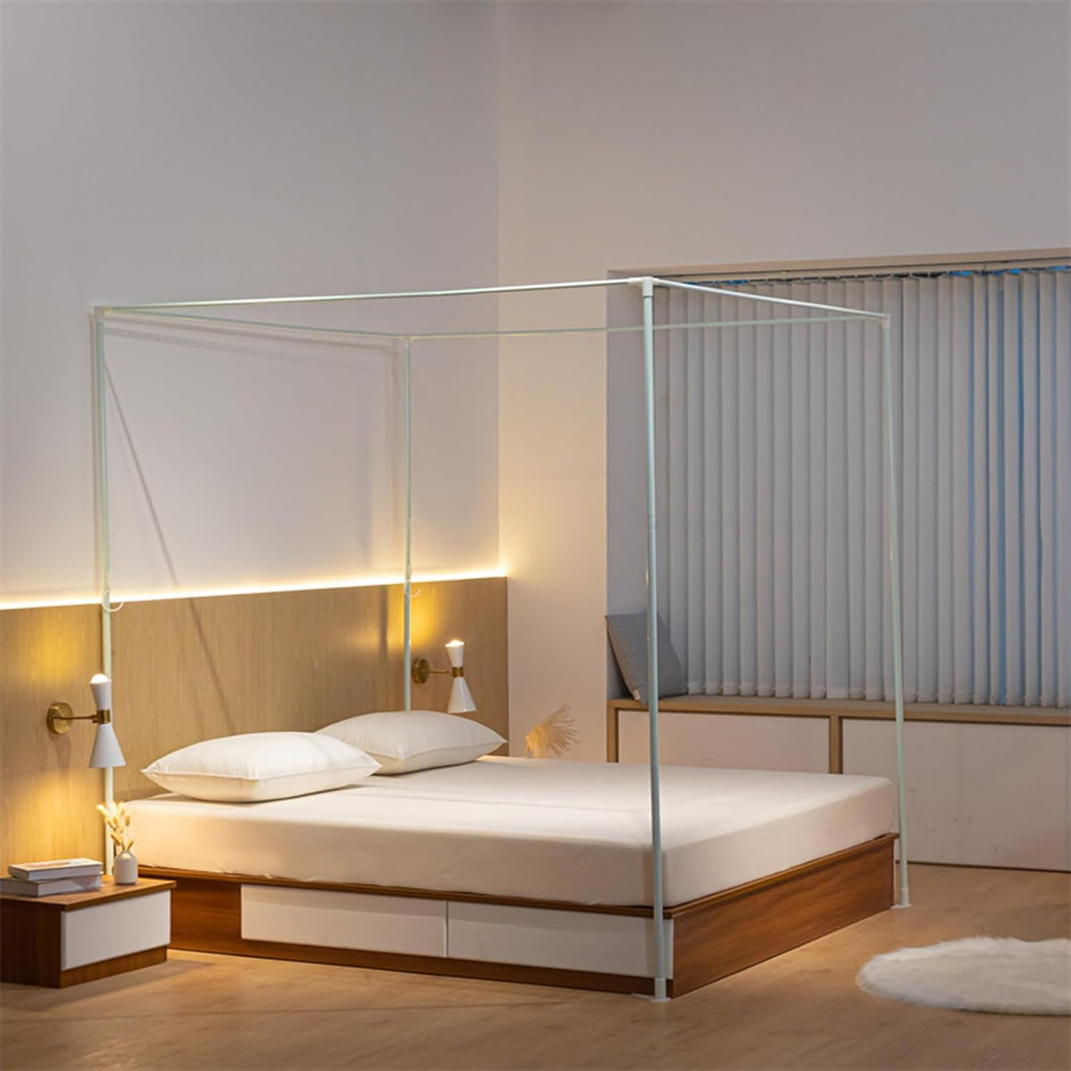 Beyeutao King Gold Canopy Bed Vier Poster Klamboe Bed Gordijn Frame voor Indoor Outdoor Play Tenten Luifel Kamer Decoratie