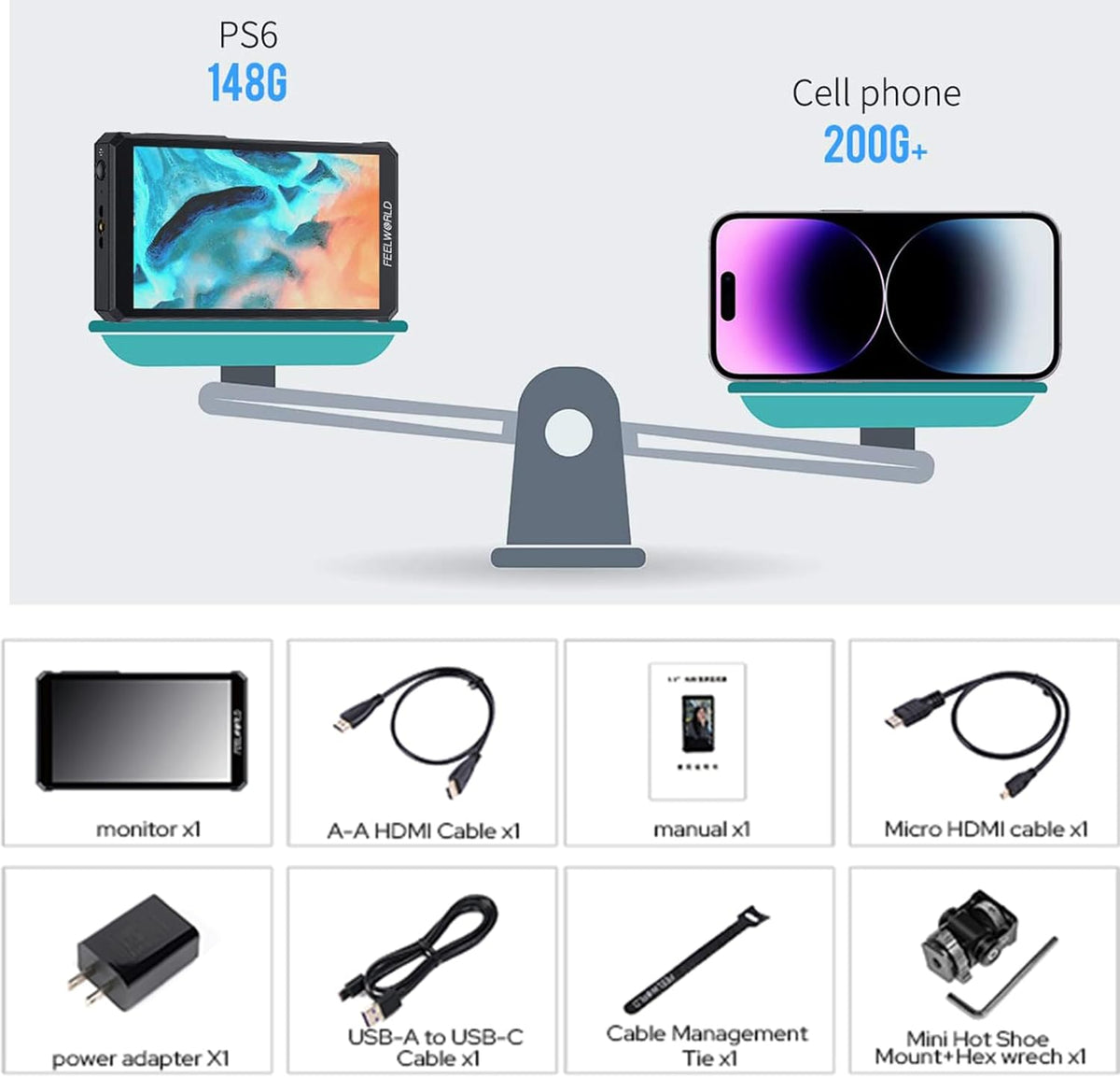 Camera-Monitor – Veldmonitor – Videoscherm – Extern Scherm – DSLR-Monitor – 5,5 Inch AMOLED-Touchscreen – HDMI 2.0