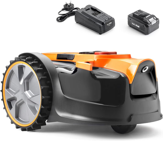 LawnMaster OcuMow 16 Drop and Tond Robotic Lawnmower with 24 V 4.0 Ah MX Lithium Battery and Quick Charger, No Border Wire Required, App or Outdoor Socket - QUORE