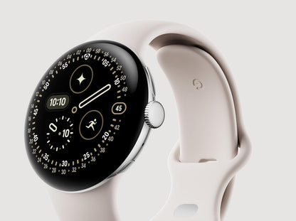 Google Pixel Watch 4 (41 mm) - Android-smartwatch met koepelvormig display, uitgebreide gezondheids- en fitnesstracking en hulp van Gemini - Gepolijste zilveren aluminium behuizing - Porseleinen