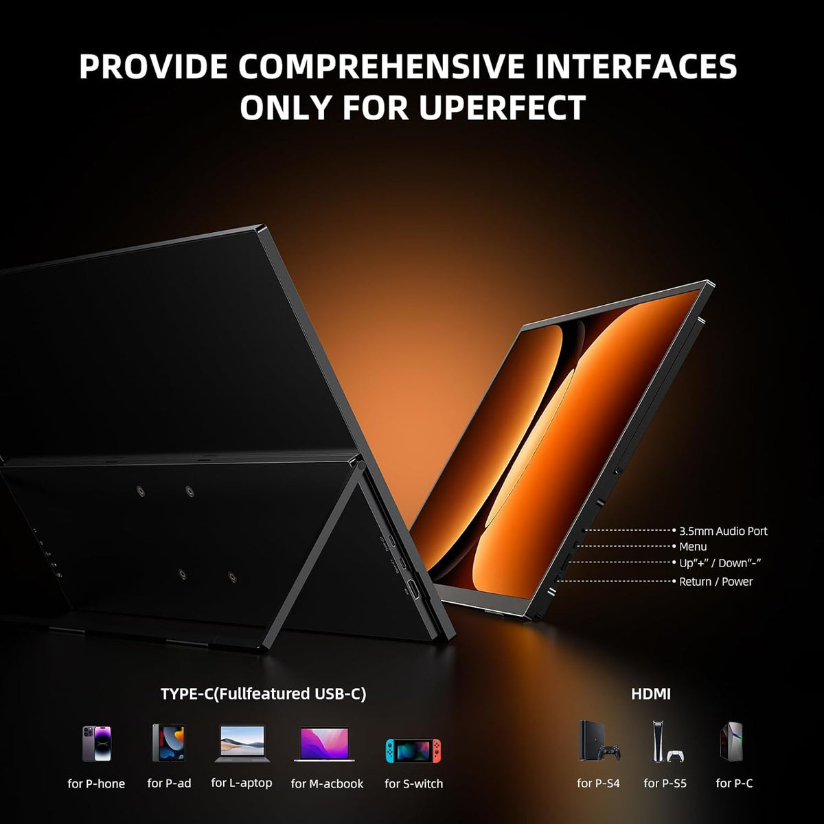 UPERFECT Portable Monitor 4K 23.8" QLED | 400 Nits 24" Large Monitor | 3840 * 2160 UHD 100% DCI-P3 | 1MS FreeSync | USB-C & HDMI | VESA & Stand | Second Screen for Laptop, Mini PC, Game Consoles - QUORE