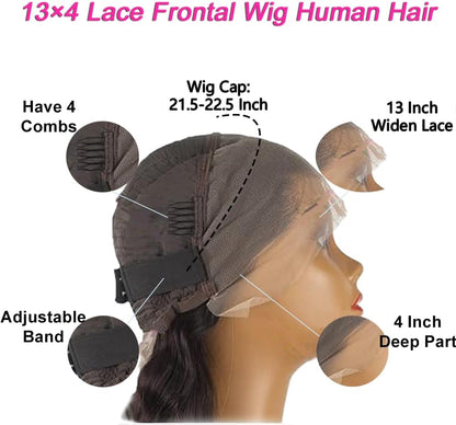 Braziliaanse pruik van echt haar, Deep Wave Lace Front, pruik voor dames, natuurlijk, Braziliaans krullend, 180% dichtheid, 13 x 4, kanten pruik, echt haar, zwart, natuurlijke kleur, voor vrouwen, 24