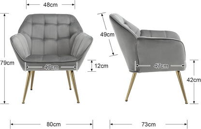 Fluwelen Tub Stoelen – Fauteuils – Fluwelen Stoelen – Relaxstoelen – Zithoeken – Grijs – Set Van 2 – Goudkleurige Metalen Pootjes – Hoog Zitcomfort