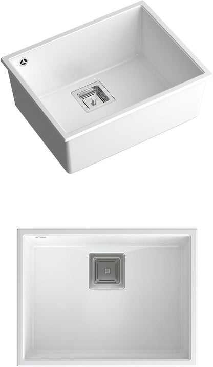 Quadron Wastafel granieten spoelbak spoelbak keuken | Grootte 55 x 42 x 22,5 cm Kleur: zwart & goud | DAVID 50 enkele gootsteen | granieten spoelbak | met handmatige sifon