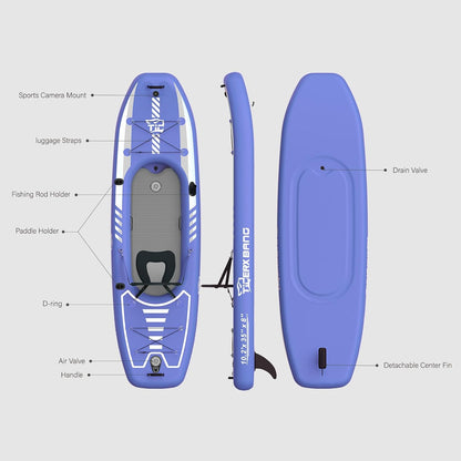 TIGERXBANG 10.2'x35"x8" Opblaasbare Kajak met Afneembare Zitting, SUP-Kajak Set Inclusief HandPomp/Aluminium Qar/Rugzak, Opblaasbare Boot voor Volwassenen/Kinderen | voor Vissen, Touring-Paars