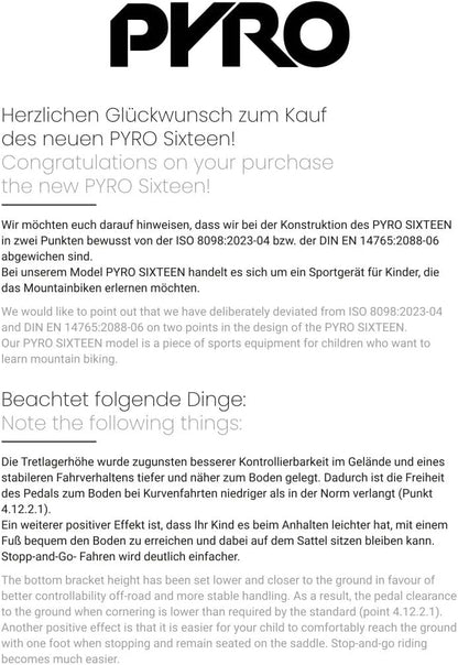 TechniBike PYRO SIXTEEN - lichte kinderfiets 16 inch voor meisjes en jongens (meegroeiend stuur, lage instap, slechts 5,6 kg)