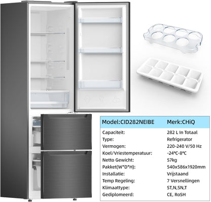 <font dir="auto" style="vertical-align: inherit;"><font dir="auto" style="vertical-align: inherit;">        CHiQ 282L Fridge-Freezer, 282L (197 + 85L), Frost Protection, Dual Inverter System, No Frost, Multi-Airflow, Intelligent Touch, Electronic Compress