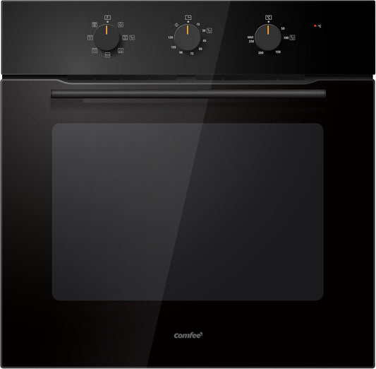 COMFEE' Elektrische inbouwoven, geventileerd, 60 liter, klasse A, 8 functies, meertraps koken, eenvoudige reiniging, afneembare deur, koken AirFry, zwart - CBO60M80M1-BK