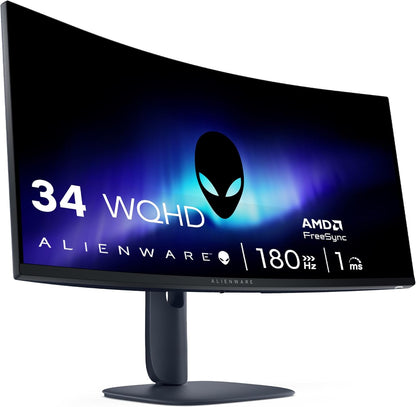 Alienware 34 Gaming Monitor - AW3425DWM, WQHD (3440x1440), 21:9 1500R Gebogen, 180Hz, VA, 1ms, AMD FreeSync Premium, VESA AdaptiveSync, 95% DCI-P3, HDR400, DisplayPort, 2 HDMI, 3 USB, 3 Jaar Garantie
