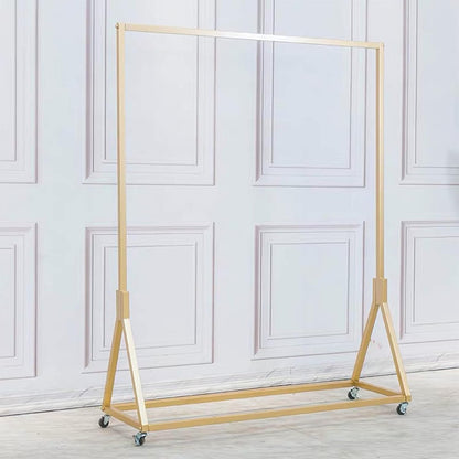 Kledingwinkel Moderne rollende kleding displaystandaards met wielen, opslag schoenentas pijpplank, organisatie kledingrek, thuiskleding hangende planken (goud zonder houten bord, 47,2 inch