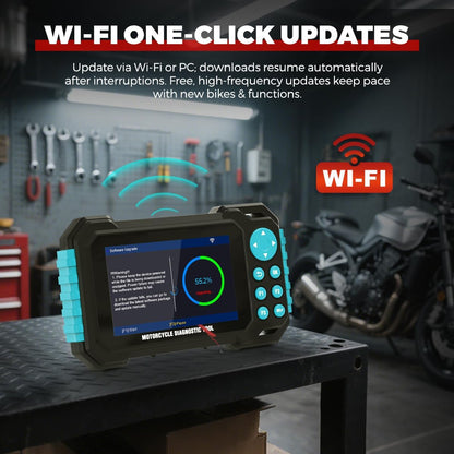 Motorfiets diagnostisch hulpmiddel, M7 volledig systeem motorfiets scangereedschap, motorfiets OBDII codelezer met Live Data Record/Auto Scan & Instant VLN-detectie/12 Langusges Compatibel voor Harley