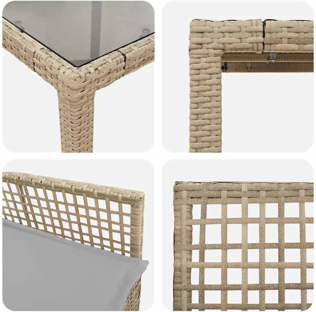 vidaXL Tuin eettafelset 3 pcs Beige poly rattan, Tuin en Terras, Modern Buiten Eetset, Stevige Poly Rattan meubels, Glazen Tafel, Lounge Groep, Zitplekken - QUORE