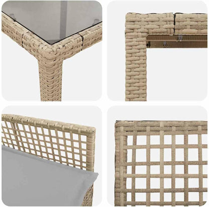 vidaXL Tuin eettafelset 3 pcs Beige poly rattan, Tuin en Terras, Modern Buiten Eetset, Stevige Poly Rattan meubels, Glazen Tafel, Lounge Groep, Zitplekken - QUORE