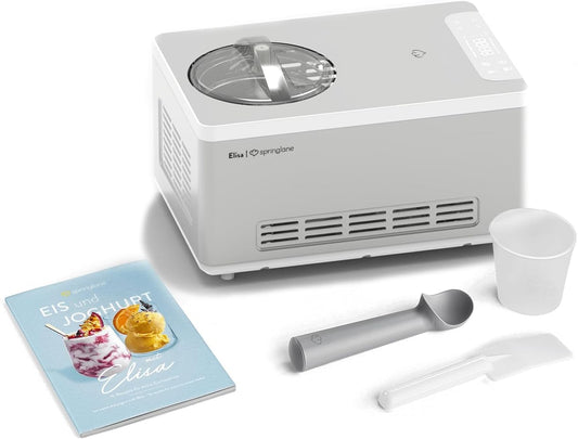 IJsmachine & Yoghurtmaker Elisa 2,0 L met zelfkoelende compressor 180w, gemaakt van roestvrij staal, ijsmaker met koel- en verwarmingsfunctie, bewaarcontainer