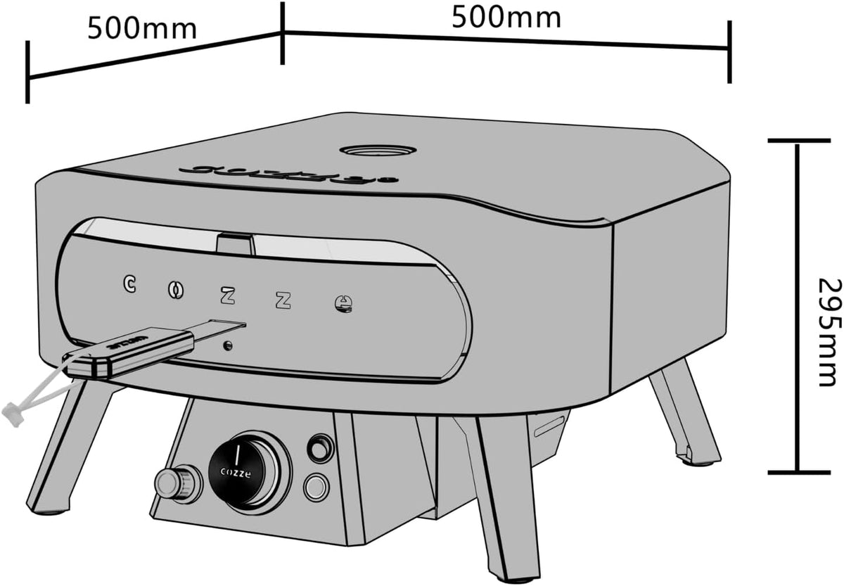 Cozze® 13" Rotate Gas Pizzaoven Black Edition - Roterende cordieriet pizzasteen Ø34,5 cm, 6 kW, deur inbegrepen, 30 mbar