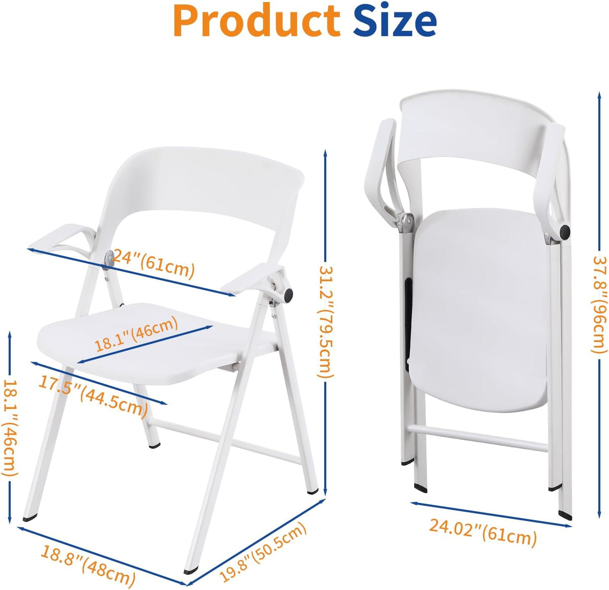 Witte bureaustoel met armen, kunststof klapstoelen, comfortabele stapelbare eetkamerstoelen, draagbare opvouwbare stoel met stalen frame voor binnen, buiten, bruiloft, feest, gazon, tuin