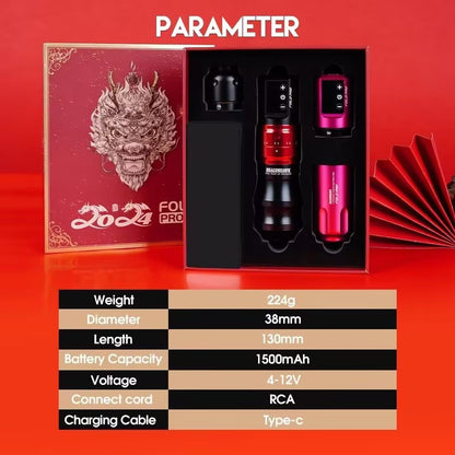 Dragonhawk Fold Pro Wireless Tattoo Maschine Pen Battery Tattoo Pen Rotary Pen Maschine with Battery Adjust Stroke Length 2.4 to 4.2mm Year of Dragon Edition (RED)