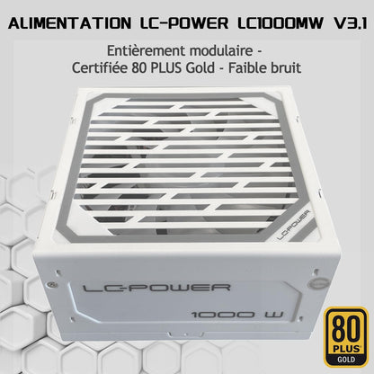 LC-POWER LC1000MW V3.1-1000W, 80 Plus, goud, volledig modulaire ATX-voeding voor hoge prestaties en stabiliteit in uw systeem - efficiënt, flexibel en krachtig