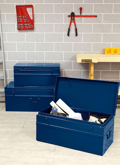Cogex - Set van 3 metalen dozen, hangslot, blauw, 70700 x 330 x 310 mm, 100800 x 390 x 340 mm, 150900 x 450 x 370 mm