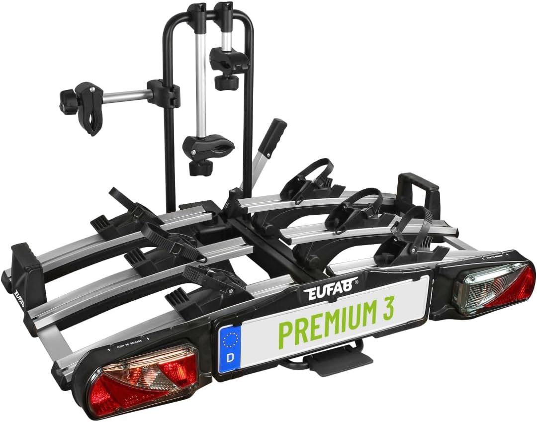 EUFAB 11522 PREMIUM 3 Bicycle Rack for Towbar, Foldable, for 3 Bikes - QUORE