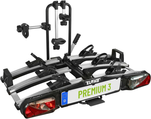EUFAB 11522 PREMIUM 3 Bicycle Rack for Towbar, Foldable, for 3 Bikes - QUORE