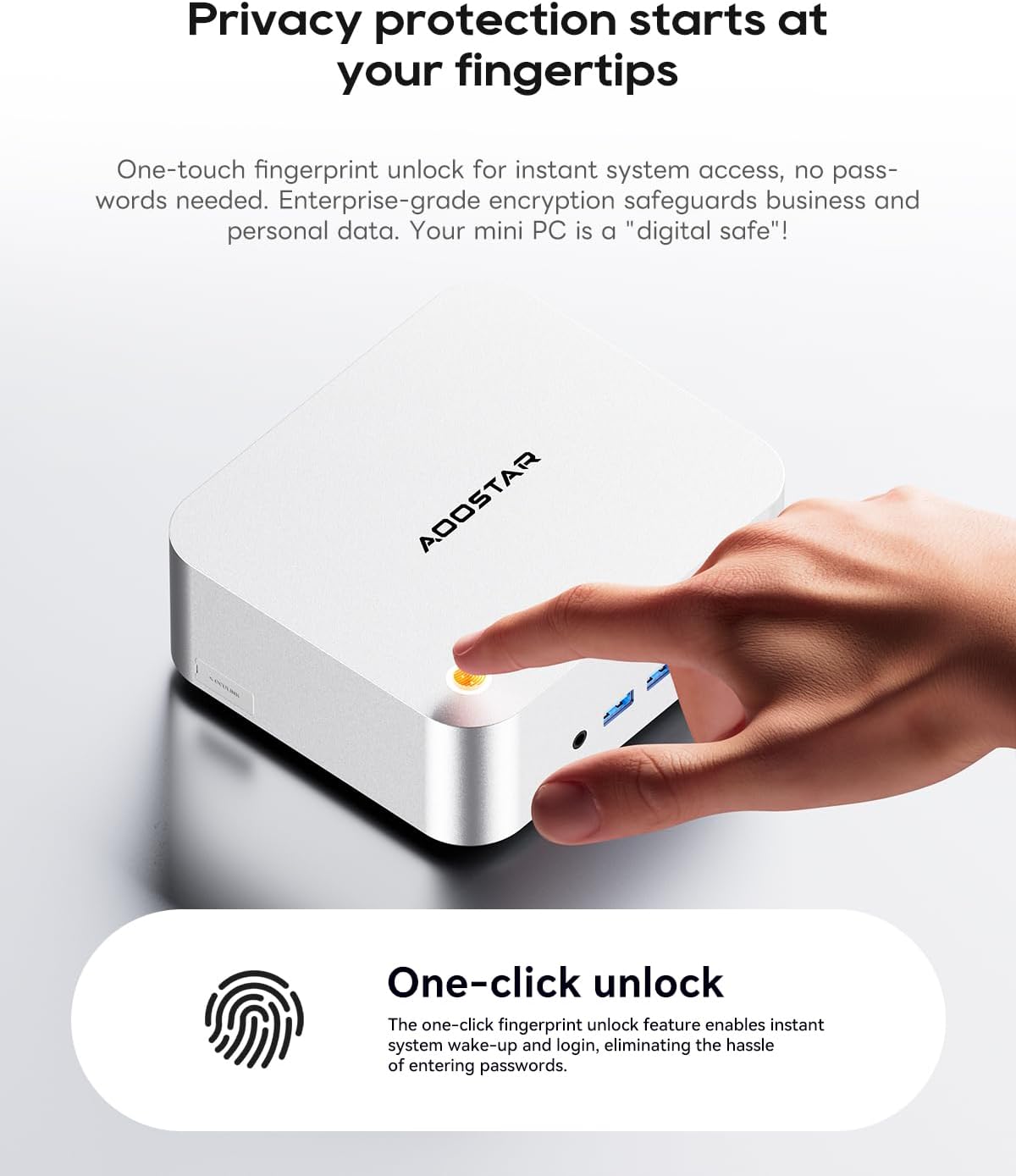 AOOSTAR MACO Mini PC Ryzen 7 PRO 8845HS(tot 5,1GHz), Barebone Mini-desktopcomputer, geen RAM geen M.2 SSD, micro-gaming-pc OCuLink/2xUSB4/2x2,5G LAN/4K quad-display/ontgrendelen van vingerafdruk