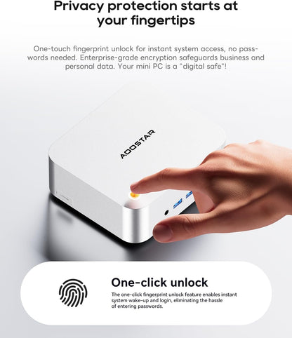 AOOSTAR MACO Mini PC Ryzen 7 PRO 8845HS(tot 5,1GHz), Barebone Mini-desktopcomputer, geen RAM geen M.2 SSD, micro-gaming-pc OCuLink/2xUSB4/2x2,5G LAN/4K quad-display/ontgrendelen van vingerafdruk
