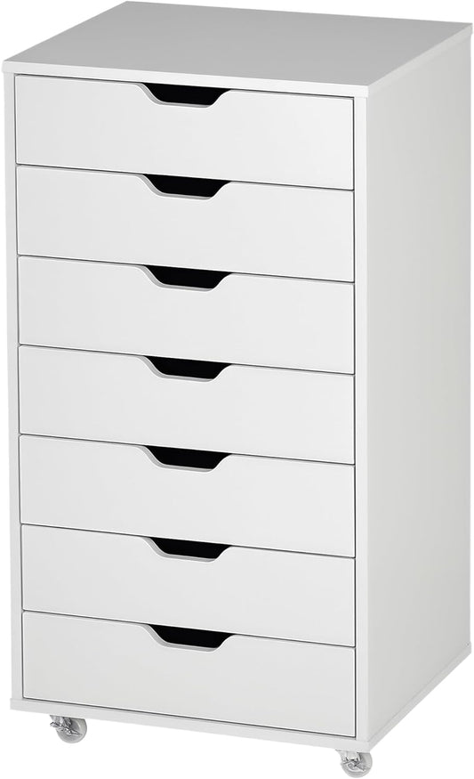 Bureaubox – Opbergkast – Ladenkast – Mobiliteit – Opbergmeubel – 7 Laden – Witte Spaanplaat – Mobiel Met Wieltjes En Remmen