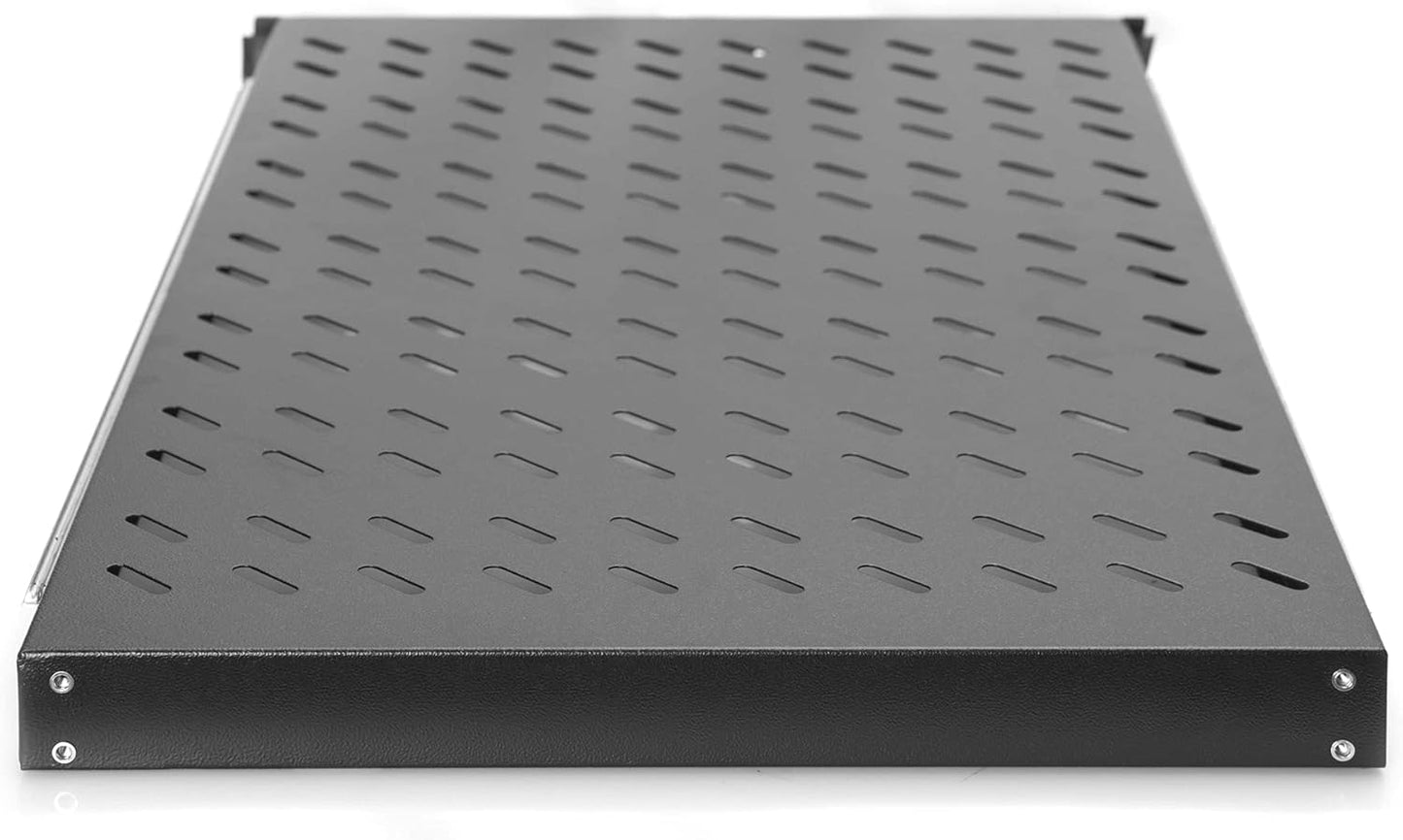 DIGITUS Uittrekbaar legbord - 19-inch - 1U - Voor- en achterbevestiging - Draagvermogen 65 kg - Voor netwerk- en serverkasten - Vanaf 1000 mm kastdiepte - Zwart