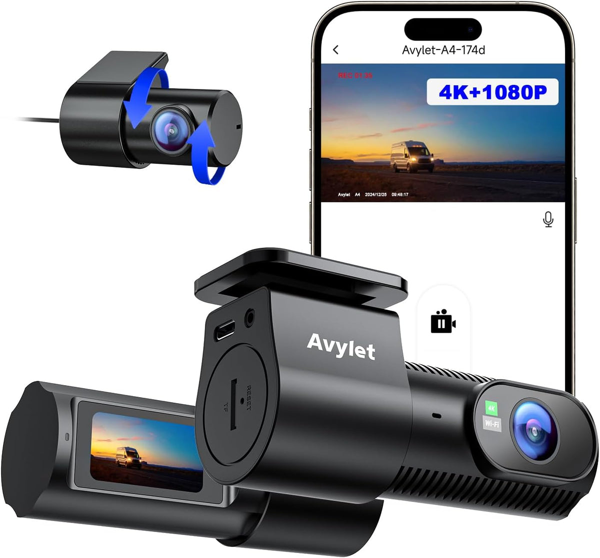 Dubbele dashcam voor en achter – Dashcam – Autocamera – Dashboardcamera – Car camera – 4K + 1080P opname – 5 GHz wifi en app bediening