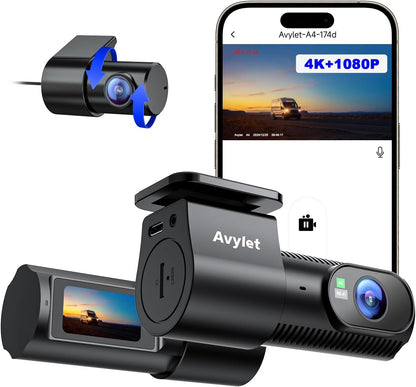 Dubbele dashcam voor en achter – Dashcam – Autocamera – Dashboardcamera – Car camera – 4K + 1080P opname – 5 GHz wifi en app bediening
