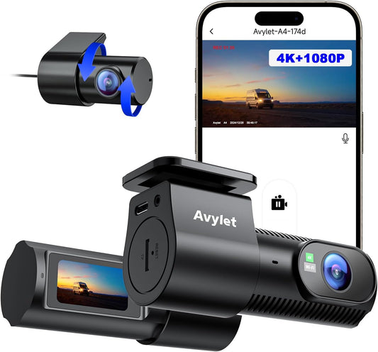 Dubbele dashcam voor en achter – Dashcam – Autocamera – Dashboardcamera – Car camera – 4K + 1080P opname – 5 GHz wifi en app bediening