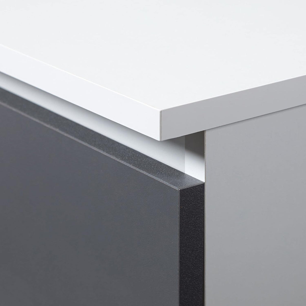 AKORD B-20 Corner Desk with 3 Drawers, 2 Shelves and a Door for Home and Office, 155 x 77 x 85 cm, 60 kg, White and Graphite Grey for - QUORE
