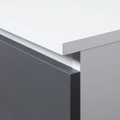 AKORD B-20 Corner Desk with 3 Drawers, 2 Shelves and a Door for Home and Office, 155 x 77 x 85 cm, 60 kg, White and Graphite Grey for - QUORE