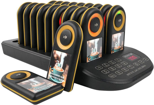 Retekess TD169 Call System Restaurant, Pager System, 500M, Alarm Outside Range, 7 Ringtones, 31 Prompt Modes, 24 Hours Stand By Time, IP67, Calling System Pager for Cafe, Bars, Hotel (20 Pagers) - QUORE