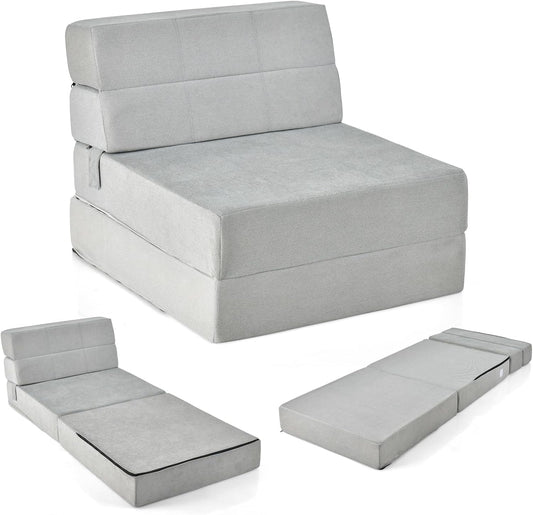 FANTASK 3-in-1 inklapbare slaapbank, klapmatras, schuimrubber, extra dik (15 cm), bankbed, vloermat, vouwmatras, gastenmatras met afneembare en wasbare overtrek, 190 x 71 x 15 cm, grijs