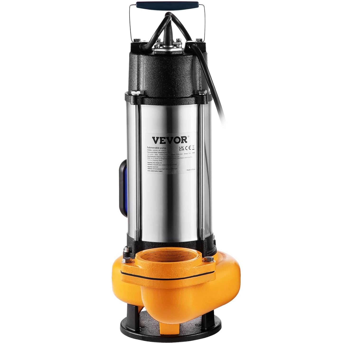 VEVOR Loaded Water Lift Pump, 2200 W, Drain Pump for Charged Water, 1000 L/Min, Vacuum Pump, Swimming Pool, Basement, Septic Tank, Submersible Pump, Submersible Pump, for Pumping Dirty Water, Waste - QUORE